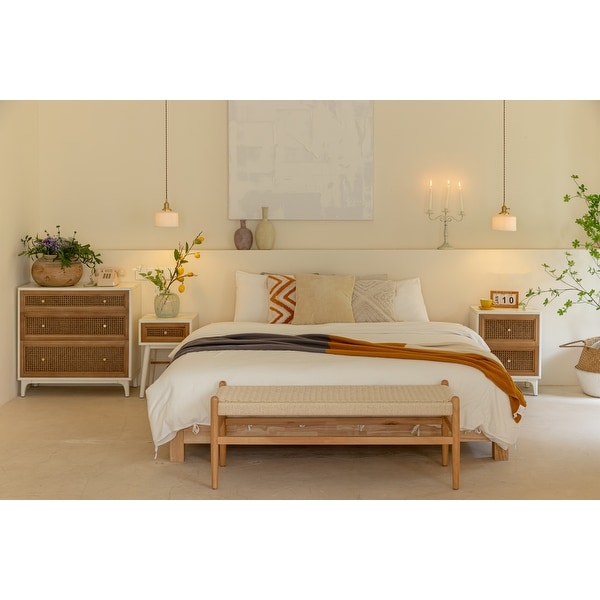 COZAYH Woven Cane Front Accent Nightstand with Brass Knobs, Accent Dresser