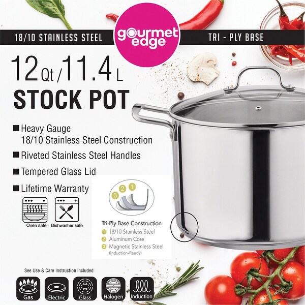 Gourmet Edge - 12 Qt 18/10 Stainless Steel Stock Pot