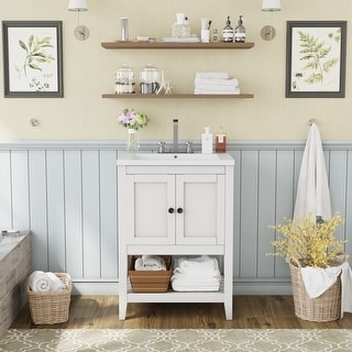 Solid Wood Bathroom Vanity with Ceramic Sink