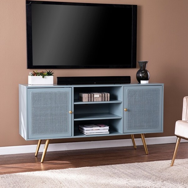 58" Teal Green and Gold Rectangular Media Stand with Storage