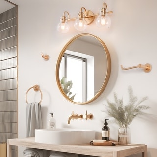 Set of 5 Bela Mid-Century Modern Gold 3-Light Globe Clear Glass Bathroom Vanity Light - W 22"x D 7"x H 9"