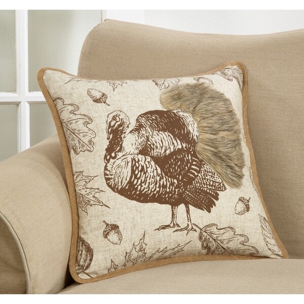 Faux Fur Turkey Print Throw Pillow