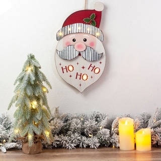 Glitzhome 19"H Lighted 3D Wooden Metal Christmas Wall Hanging Decor