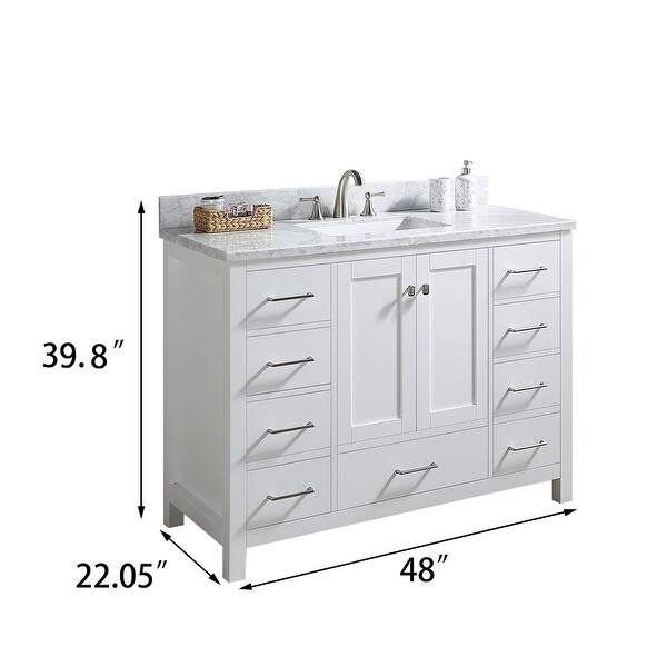 BATHLET 48 inch White Bathroom Vanity Set with Carrara Marble Top