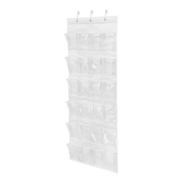 White Polyester 24-Pocket Over-Door Shoe Organizer