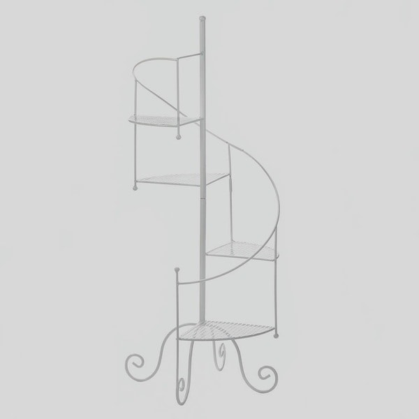 Curved White Metal 4-Step Plant Stand