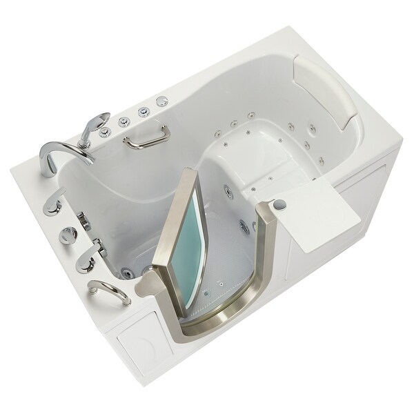 Ella Elite 30"x52" Acrylic Hydro Massage Walk-In Bathtub with Inward Swing Door, 5 Piece Fast Fill Faucet, 2" Dual Drain