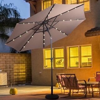 Costway 10ft Patio Solar Umbrella LED Patio Market Steel Tilt w/ Crank