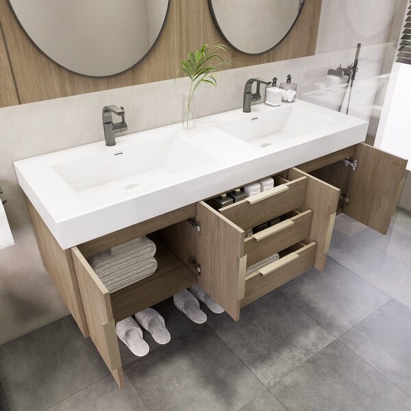 Noble 60" Wall Mounting Vanity with Reinforced Acrylic Double Sink