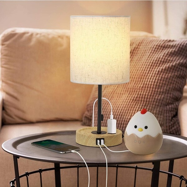 Nightstand Lamp with Dual USB Charging Port and 2-Prong AC Outlet
