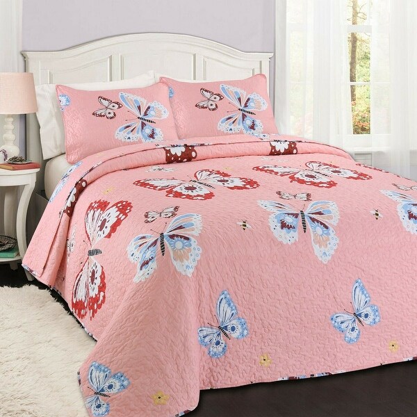 Cozy Line Coral Pink Butterflies Girl Quilt Set