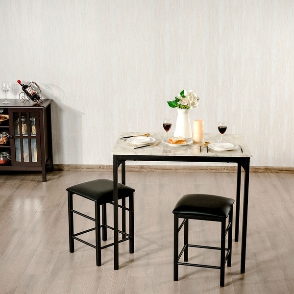 Faux Marble Counter Height Rectangle 3-piece Dining Set