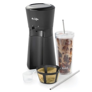 Mr. Coffee Iced Coffee Maker with Reusable Tumbler, Stainless Steel Straws, and Goldtone Coffee Filter, Black