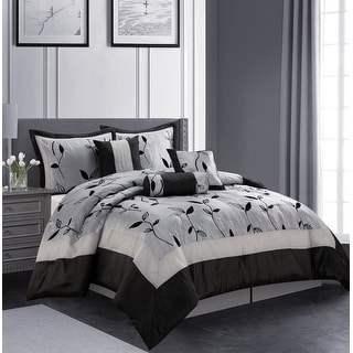 Grand Avenue Jolene 7 Piece Flocked Modern Leaves Comforter Set