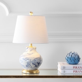 Holly 20.5" Marbleized Ceramic LED Table Lamp, Blue/White by JONATHAN Y