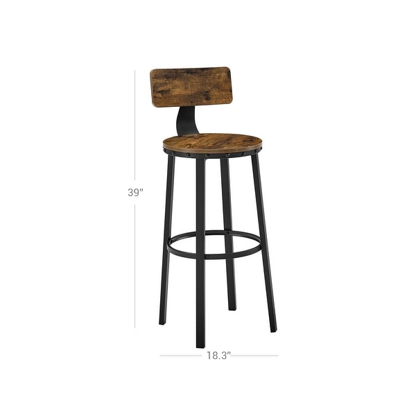 VASAGLE Bar Stools, Tall Bar Chairs with Backrest, Set of 2 Kitchen Stools, Heavy-Duty Steel Frame,Industrial