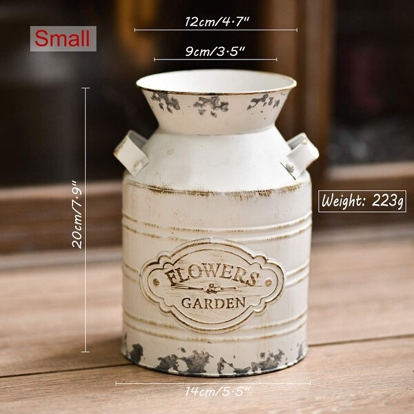 Rustic Metal Flower Vase with Handle for Home Decoration