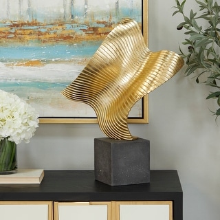 The Novogratz Gold Polystone Wave Abstract Sculpture with Black Base - 12 x 13 x 22