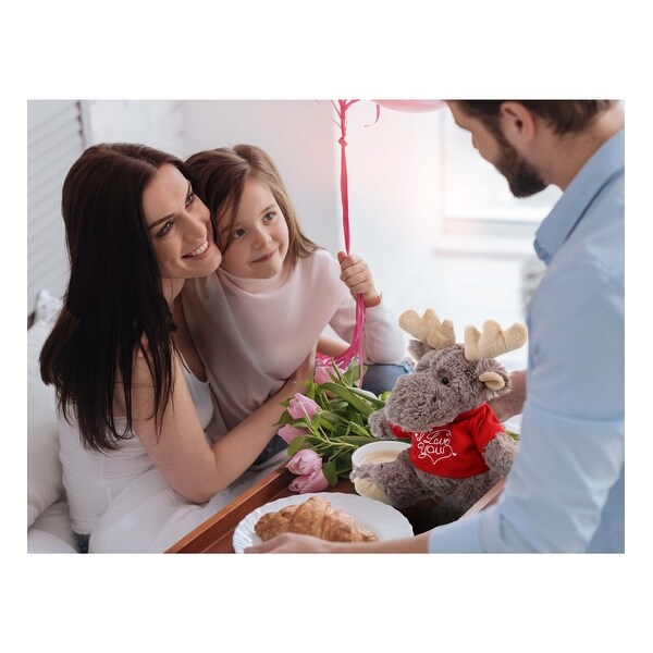 DolliBu I LOVE YOU Sitting Moose Plush With Grey Hooded Sweater - 8 inches