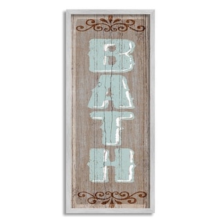 Rustic Charm Bath Sign Blue Brown Family Bathroom Framed Wall Art