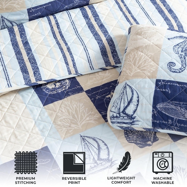 Premium Seashell Patchwork Microfiber Quilt Set With Shams