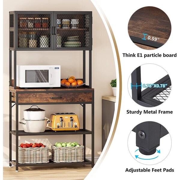 Kitchen Bakers Rack with Storage Shelves Cabinet and Drawer