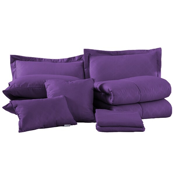 8/10 Piece Purple Plaid Comforter Set