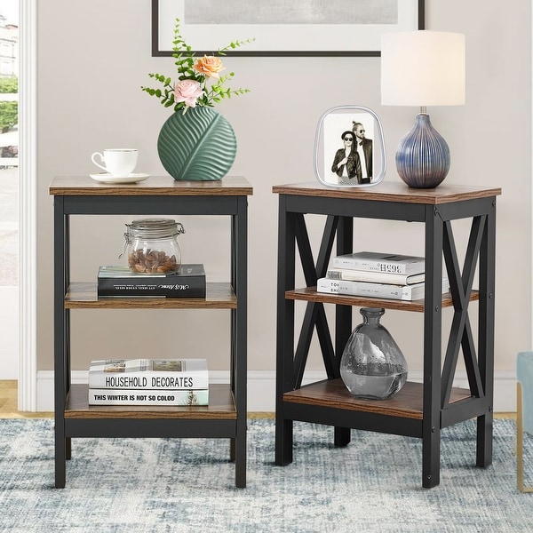 End Table, Modern Nightstands with 3-tier Storage Shelves, Nightstands Set of 2