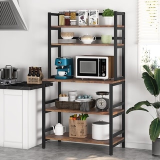 Brown/ Black Kitchen Bakers Rack Industrial Microwave Oven Stand,White 5-Tier Utility Storage Shelf,Kitchen Stand with Hutch