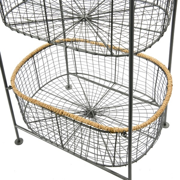 Metal & Rattan 3-Tier Stand with Removable Baskets