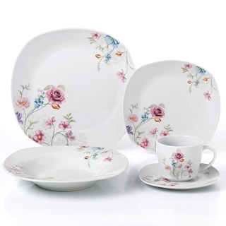 20 Pc. Square Dinnerware Set Service for 4-Small Floral Design