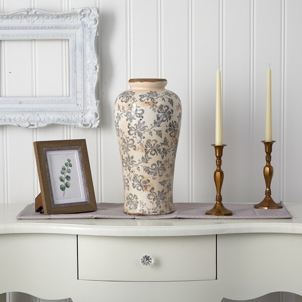 16" Tuscan Ceramic Floral Scroll Urn Vase