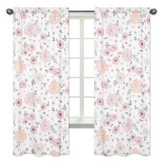 Sweet Jojo Designs Blush Pink, Grey and White Watercolor Floral Collection 84-inch Window Treatment Curtain Panel Pair
