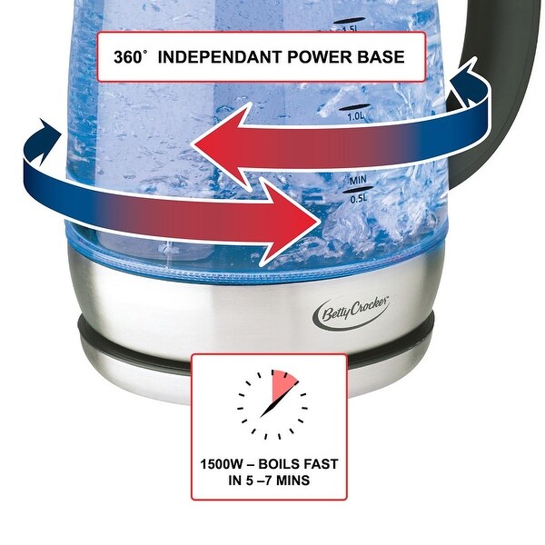 Betty Crocker 1.7 liter cordless tempertaure control glass kettle.
