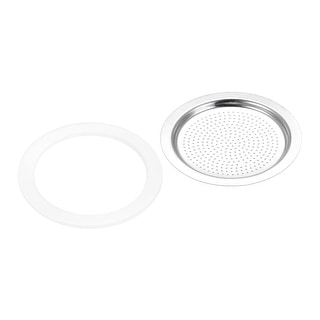 3x Silicone Gasket 1x Filter Screen 66x54mm for 6-Cup Mocha Coffee Pot - White, Silver Tone