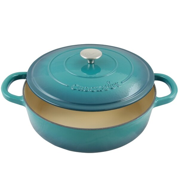 5 Quart Round Enameled Cast Iron Braising Pan W/Lid in Turquoise Ombre