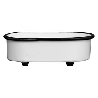 Foreside Home & Garden Black Rim White Enamel Oval Soap Dish