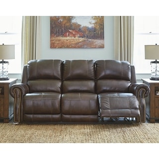 Signature Design by Ashley Buncrana Brown Leather Power Dual Reclining Sofa