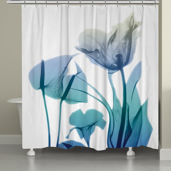 Laural Home X-Ray Blue Bloom Shower Curtain (71-inch x 74-inch)