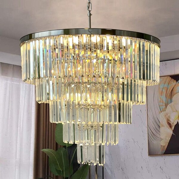 D Angelo 18 Light Round Glass Crystal Prism Chandelier - N/A