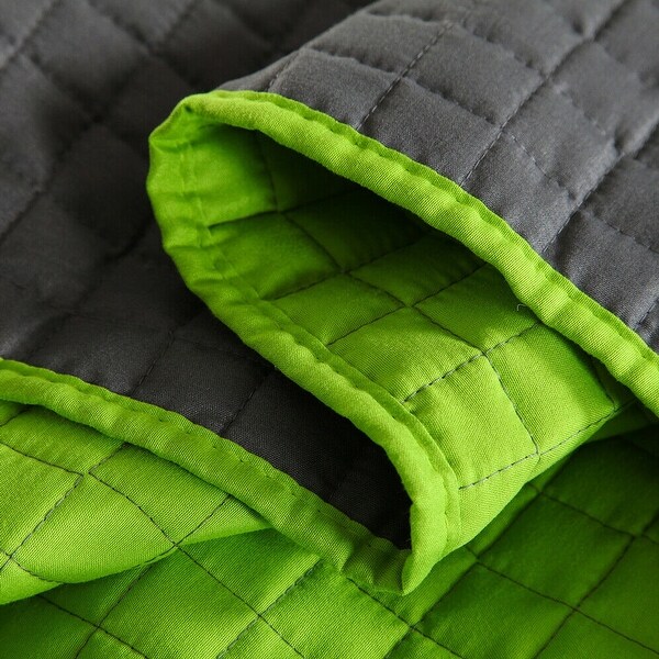 3 Piece King Size Quilt Set With Pillow Shams Grey Green