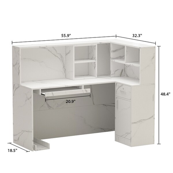 56" L-Shape Reception Desk - Computer Desk with Lockable Storage