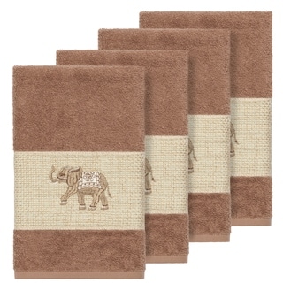 Authentic Hotel and Spa Turkish Cotton Elephants Embroidered Latte Brown 4-piece Hand Towel Set
