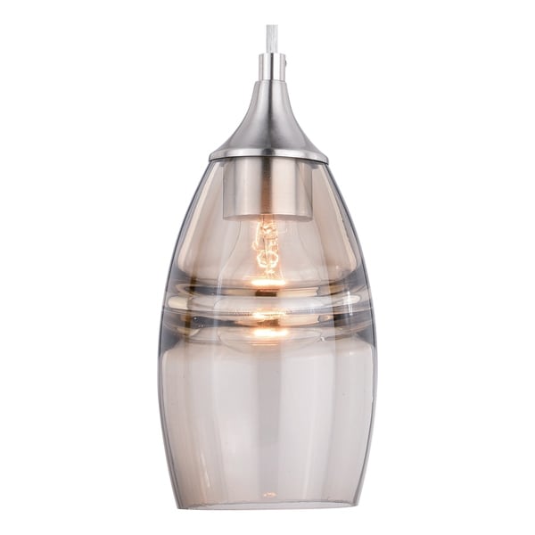 Milano Satin Nickel Mini Pendant Ceiling Light Amber Fog Glass - 4.75-in W x 9.75-in H x 4.75-in D