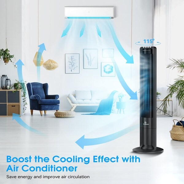 Black Oscillating Timer Modern Tower Fan with Remote Control