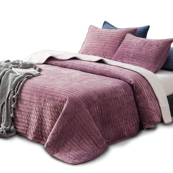 KASENTEX All Season Plush Poly Velvet Quilt Set with Reversible Fleece Micromink Sherpa