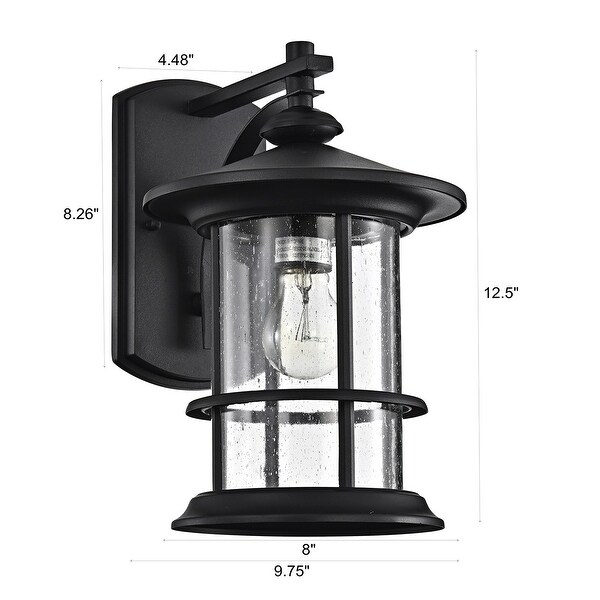 1-Light Outdoor Wall Sconce Lantern, Black Finish with Seeded Glass Shade - 13*8*10