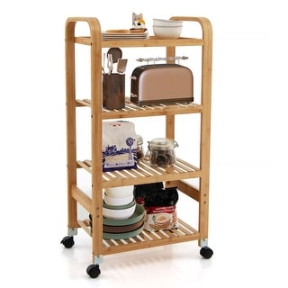 Gymax 4-Tier Kitchen Serving Trolley Cart Mobile Bamboo Storage Shelf
