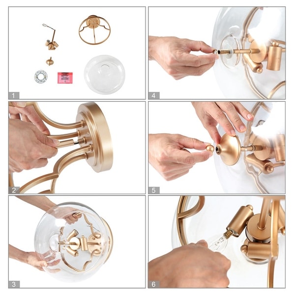 Mid-century Modern Gold 3-light Semi Flush Mount Dome Glass Light for Kitchen Island - D12.5"x H 14"