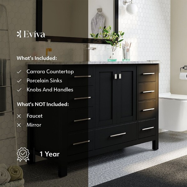 Eviva London 42" x 18" Espresso Transitional Bathroom Vanity w/ White Carrara Top